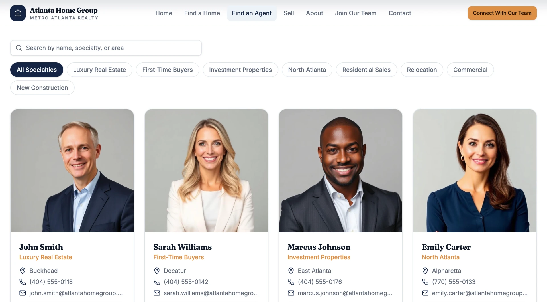 Atlanta Home Group — Find an Agent website by Rosegold Media